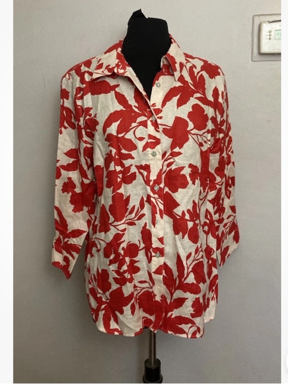 9-27 Chicos 100% Linen Button Up Blouse Top 3 16 XL Floral